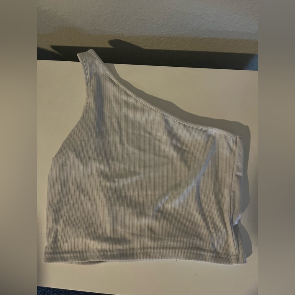 One shoulder white tank top